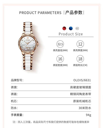OLEVS Ceramic Band Automatic Self-Wind Watch | Fashionable & Durable with Diver Function and 5Bar Water Resistance Elegant Ladies Watch Set 6631 Carauana Store