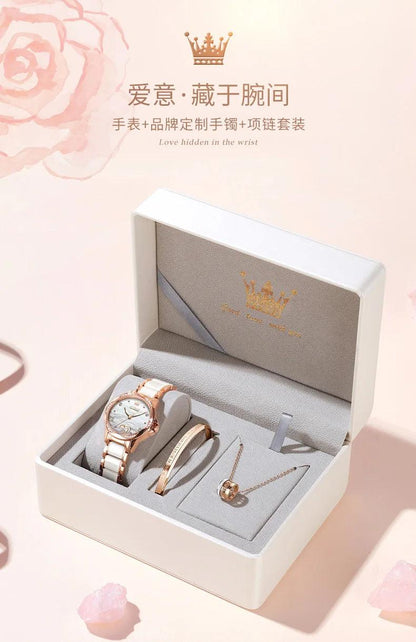 OLEVS Ceramic Band Automatic Self-Wind Watch | Fashionable & Durable with Diver Function and 5Bar Water Resistance Elegant Ladies Watch Set 6631 Carauana Store