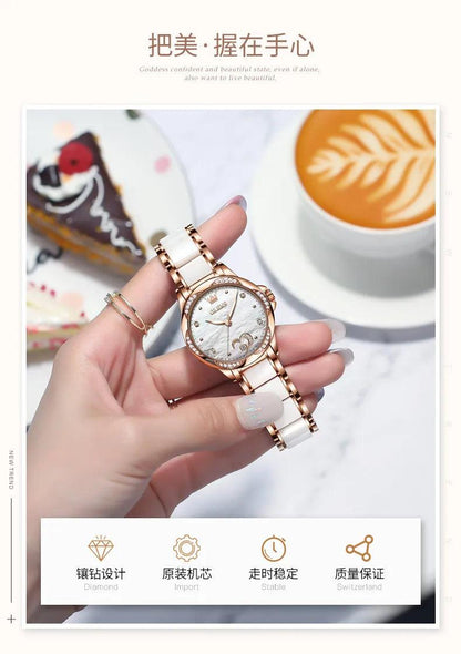 OLEVS Ceramic Band Automatic Self-Wind Watch | Fashionable & Durable with Diver Function and 5Bar Water Resistance Elegant Ladies Watch Set 6631 Carauana Store