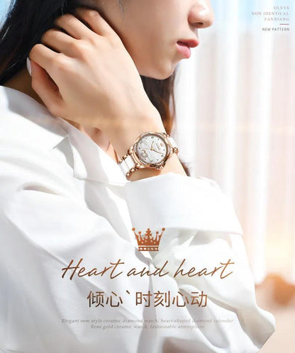 OLEVS Ceramic Band Automatic Self-Wind Watch | Fashionable & Durable with Diver Function and 5Bar Water Resistance Elegant Ladies Watch Set 6631 Carauana Store