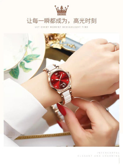 OLEVS Ceramic Band Automatic Self-Wind Watch | Fashionable & Durable with Diver Function and 5Bar Water Resistance Elegant Ladies Watch Set 6631 Carauana Store