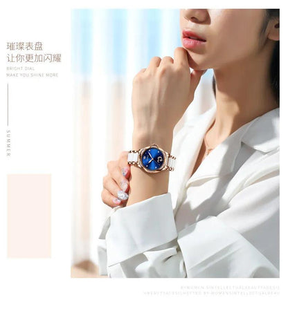 OLEVS Ceramic Band Automatic Self-Wind Watch | Fashionable & Durable with Diver Function and 5Bar Water Resistance Elegant Ladies Watch Set 6631 Carauana Store