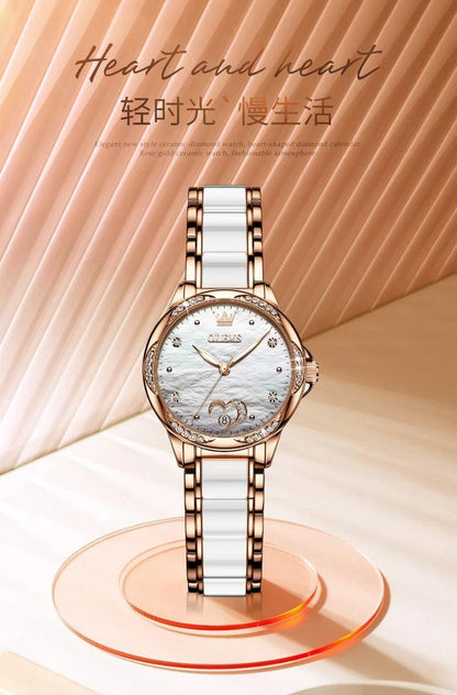 OLEVS Ceramic Band Automatic Self-Wind Watch | Fashionable & Durable with Diver Function and 5Bar Water Resistance Elegant Ladies Watch Set 6631 Carauana Store