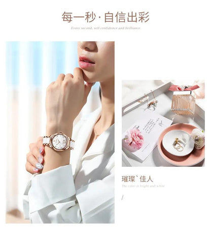 OLEVS Ceramic Band Automatic Self-Wind Watch | Fashionable & Durable with Diver Function and 5Bar Water Resistance Elegant Ladies Watch Set 6631 Carauana Store