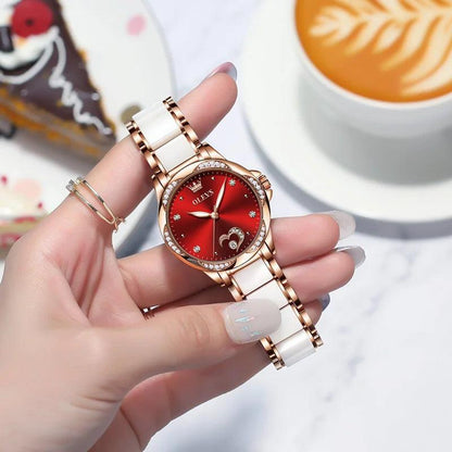 OLEVS Ceramic Band Automatic Self-Wind Watch | Fashionable & Durable with Diver Function and 5Bar Water Resistance Elegant Ladies Watch Set 6631 Carauana Store