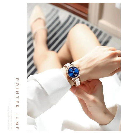 OLEVS Ceramic Band Automatic Self-Wind Watch | Fashionable & Durable with Diver Function and 5Bar Water Resistance Elegant Ladies Watch Set 6631 Carauana Store