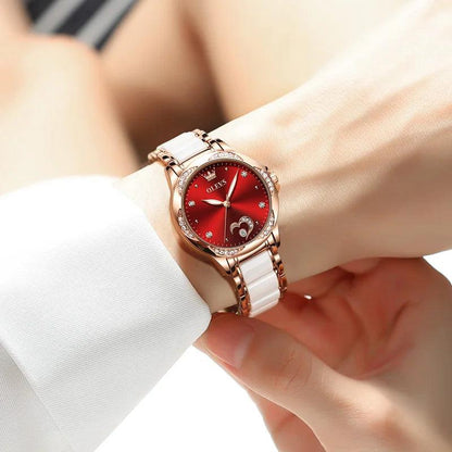 OLEVS Ceramic Band Automatic Self-Wind Watch | Fashionable & Durable with Diver Function and 5Bar Water Resistance Elegant Ladies Watch Set 6631 Carauana Store