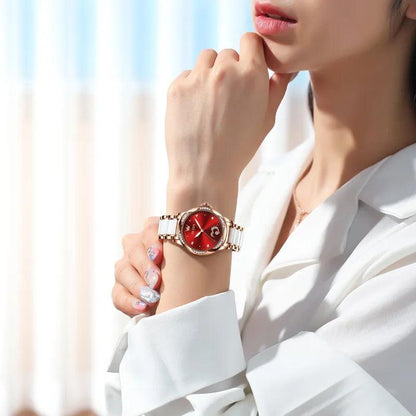 OLEVS Ceramic Band Automatic Self-Wind Watch | Fashionable & Durable with Diver Function and 5Bar Water Resistance Elegant Ladies Watch Set 6631 Carauana Store