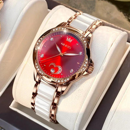 OLEVS Ceramic Band Automatic Self-Wind Watch | Fashionable & Durable with Diver Function and 5Bar Water Resistance Elegant Ladies Watch Set 6631 Carauana Store