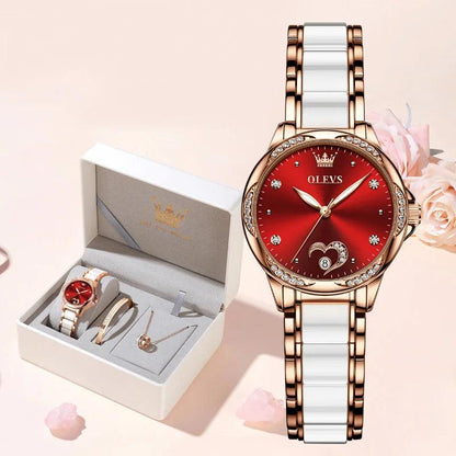 OLEVS Ceramic Band Automatic Self-Wind Watch | Fashionable & Durable with Diver Function and 5Bar Water Resistance Elegant Ladies Watch Set 6631 Carauana Store