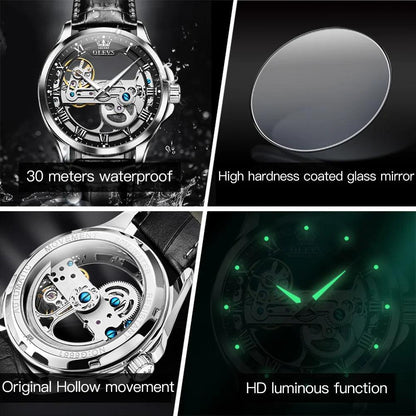 OLEVS Men's Automatic Mechanical Waterproof Luxury Wristwatch with Luminous Leather Strap - Gift Box Included Carauana Store
