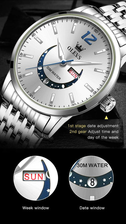 OLEVS Men's Watches Fashion Trend Crescent Shaped Dial Original Quartz Watch Carauana Store