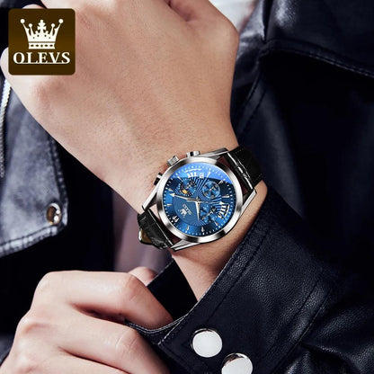 OLEVS Original Men's Watches Sport Chronograph Quartz Male Watch Waterproof Leather Strap Luminous Wristwatch 24 hour dial Carauana Store