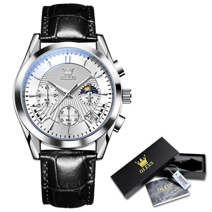 OLEVS Original Men's Watches Sport Chronograph Quartz Male Watch Waterproof Leather Strap Luminous Wristwatch 24 hour dial Carauana Store