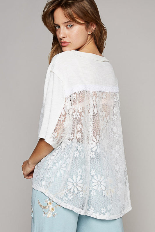 POL Round Neck Short Sleeve Lace Top Carauana Store
