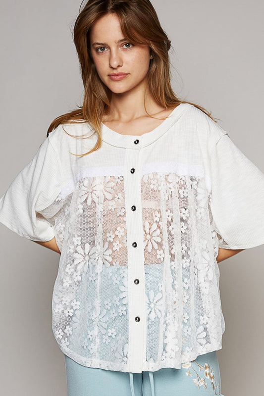 POL Round Neck Short Sleeve Lace Top Carauana Store