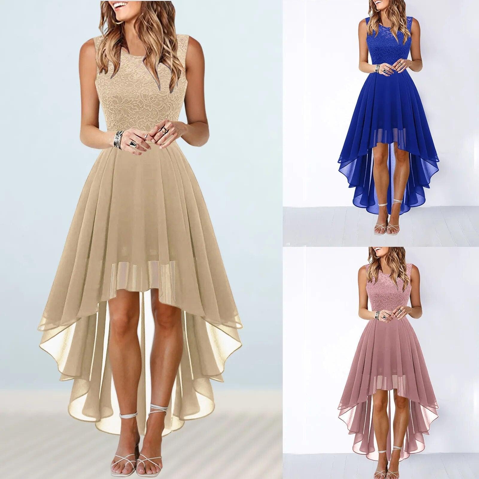Party Prom Dress Lace Stitching Wedding Party Dress Sexy Large Swing Elegant Carauana Store