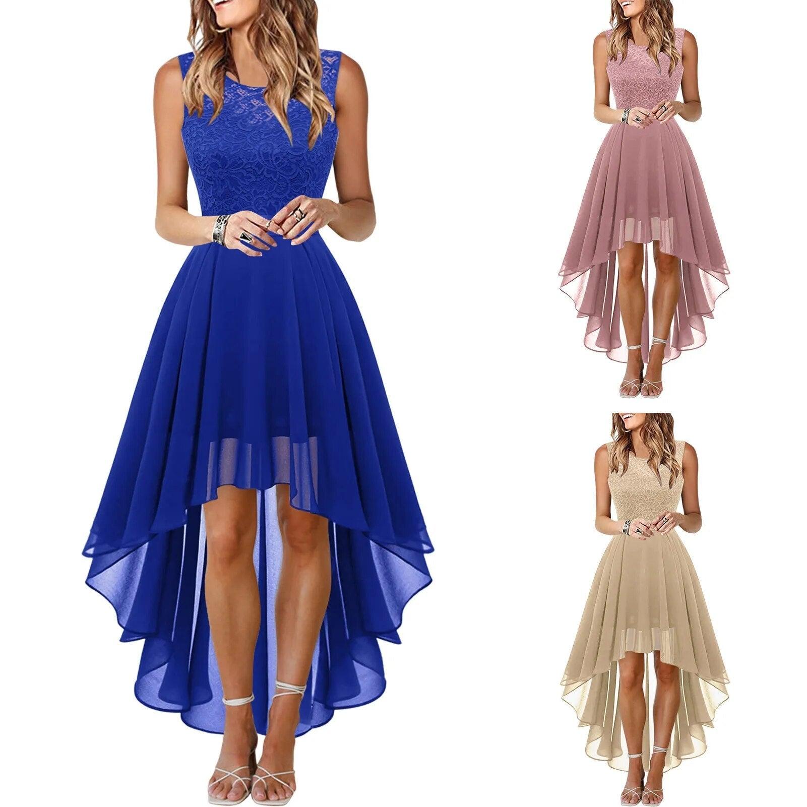Party Prom Dress Lace Stitching Wedding Party Dress Sexy Large Swing Elegant Carauana Store