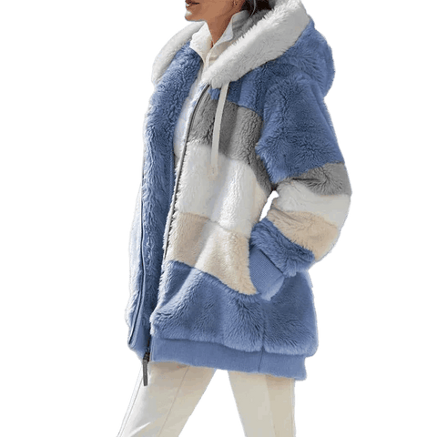 Veste d'hiver en cachemire à capuche patchwork à carreaux pour femme 