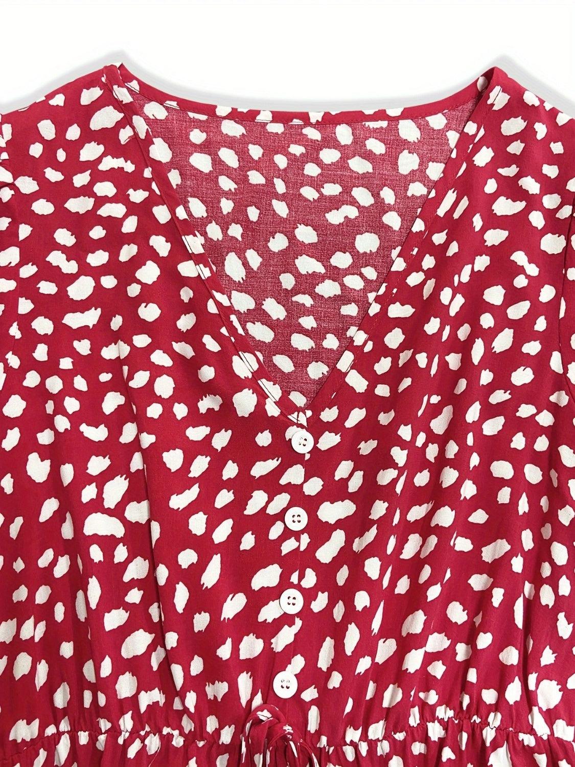 Printed V-Neck Short Sleeve Mini Dress Carauana Store