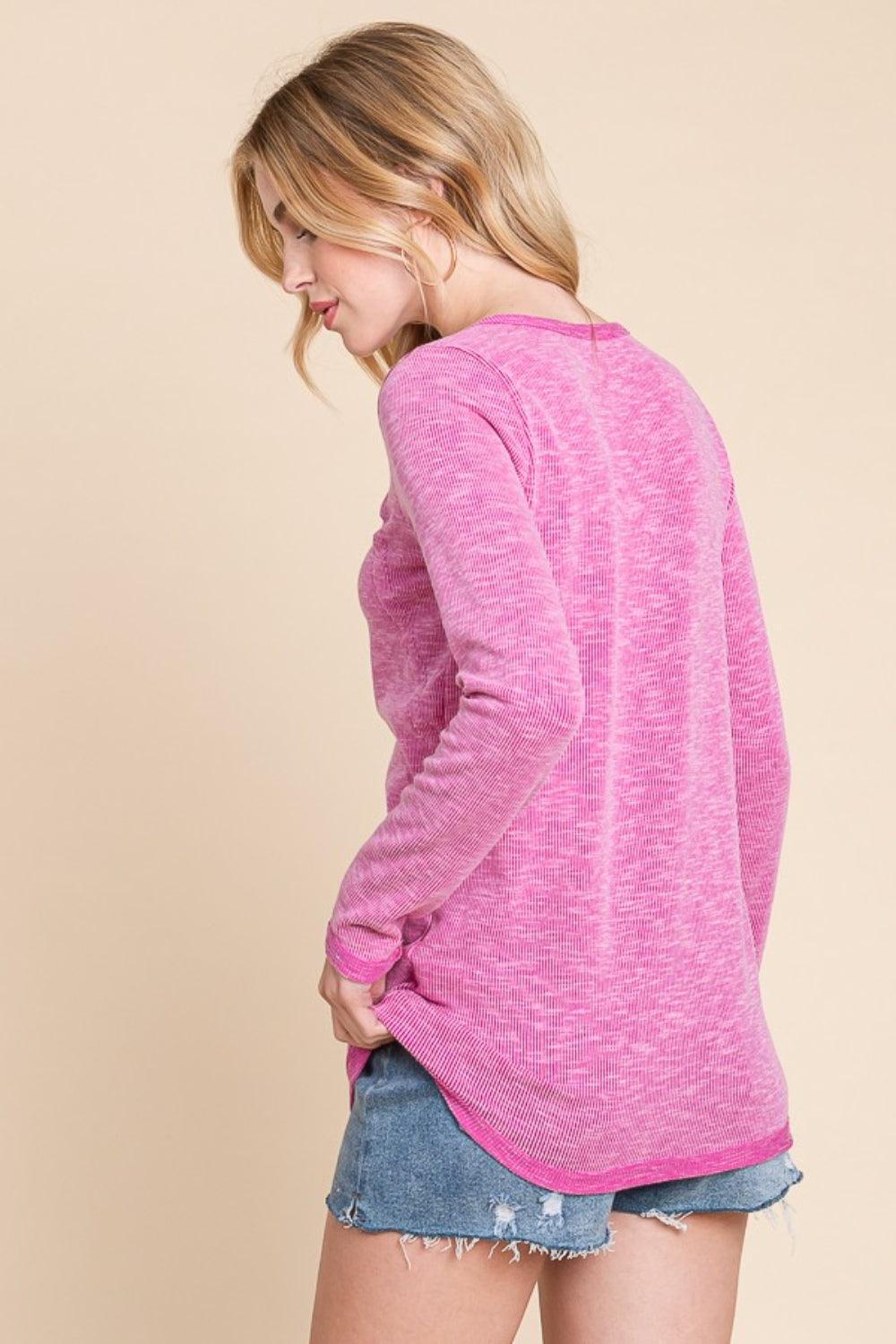 Reborn J Contrast Trim Half Button Long Sleeve T-Shirt Carauana Store