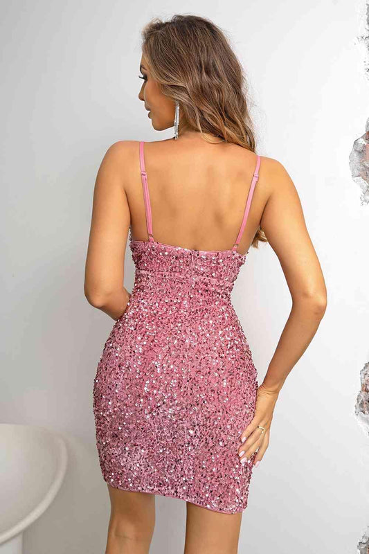 Sequin Spaghetti Strap Slit Dress Carauana Store