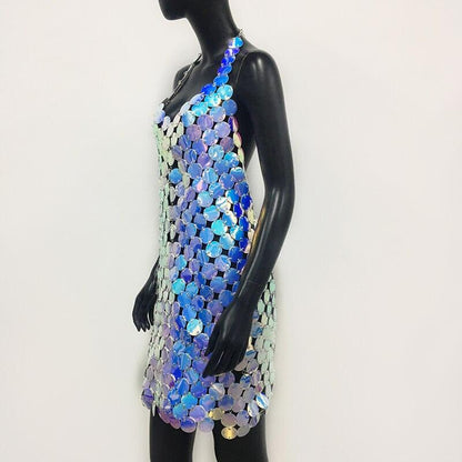 Sexy Metal Sequins Mini Dress Backless Neck Halter Party Night club Carauana Store