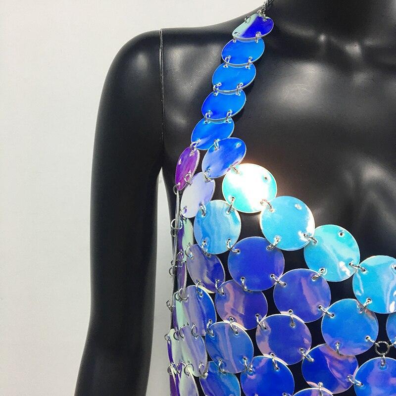 Sexy Metal Sequins Mini Dress Backless Neck Halter Party Night club Carauana Store