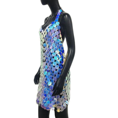 Sexy Metal Sequins Mini Dress Backless Neck Halter Party Night club Carauana Store