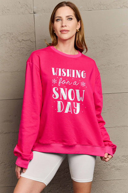 Simply Love Full Size WISHING FOR A SNOW DAY Round Neck Sweatshirt Carauana Store