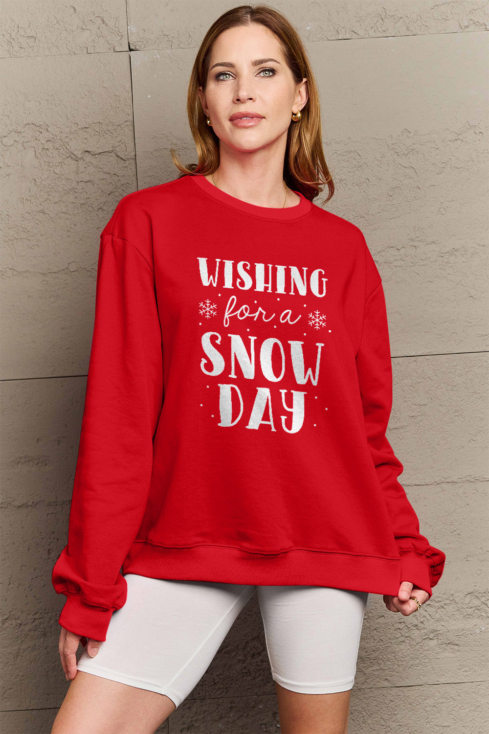 Simply Love Full Size WISHING FOR A SNOW DAY Round Neck Sweatshirt Carauana Store