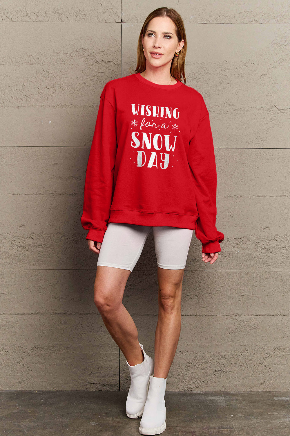 Simply Love Full Size WISHING FOR A SNOW DAY Round Neck Sweatshirt Carauana Store