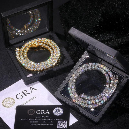 Sparkling Moissanite Tennis Chain Necklace 100% 925 Sterling Pass Diamond Test with Certificate GDTC Carauana Store