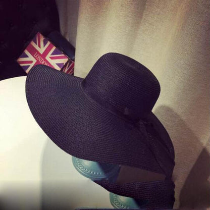 Summer Women Straw Hat Bowknot Wide Brim Floppy Panama Hats Female Lady Outdoor Foldable Beach Sun Cap Carauana Store