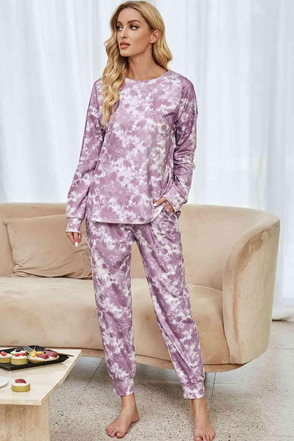 Tie-Dye Long Sleeve Top and Drawstring Joggers Lounge Set Carauana Store