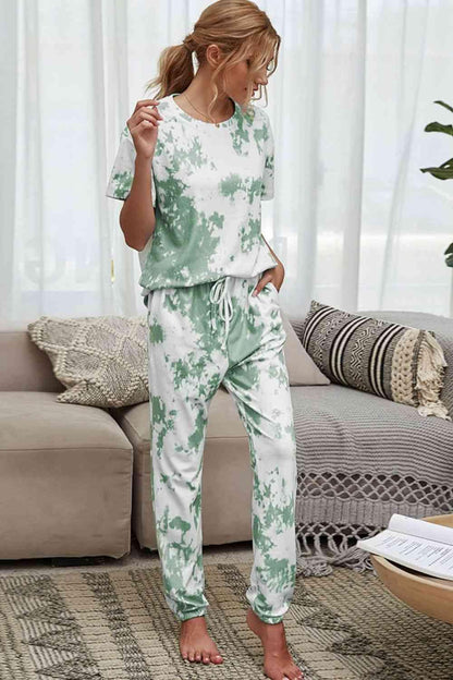 Tie-Dye Tee and Drawstring Waist Joggers Lounge Set Carauana Store