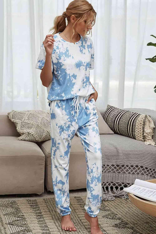 Tie-Dye Tee and Drawstring Waist Joggers Lounge Set Carauana Store