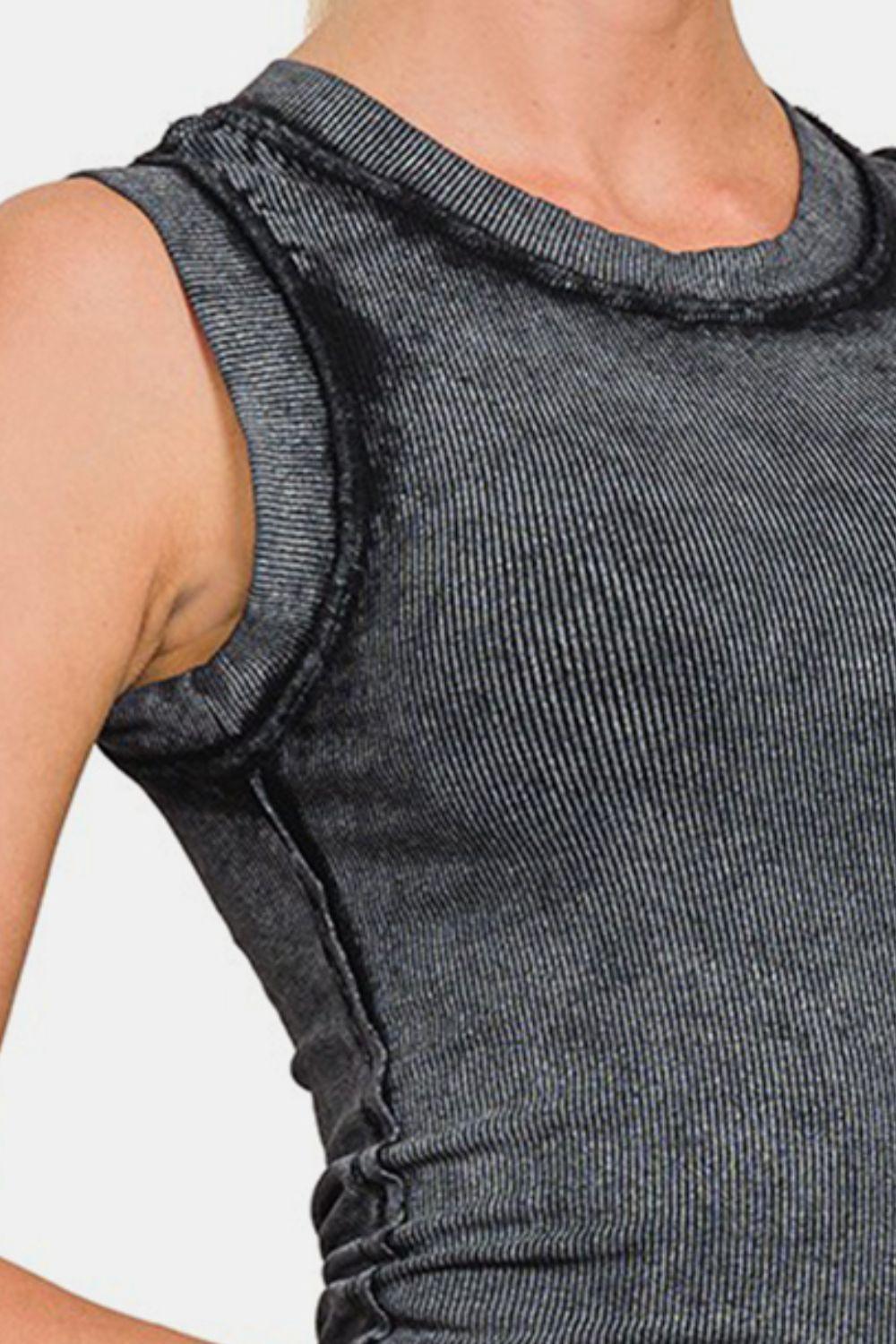 Zenana Washed Ribbed Round Neck Slim Tank Carauana Store