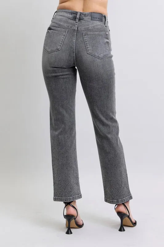 Judy Blue Full Size High Waist Rhinestone Straight Jeans Plus Size Carauana Store