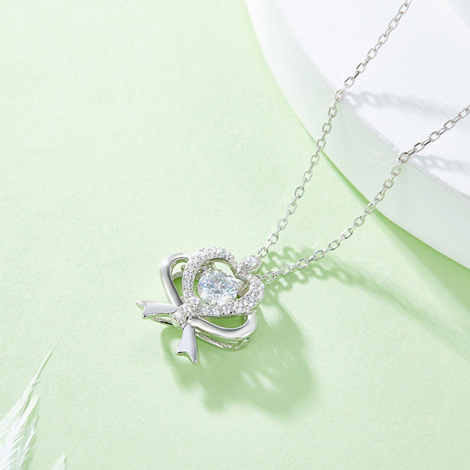 Moissanite 925 Sterling Silver Bow & Heart Necklace Carauana Store