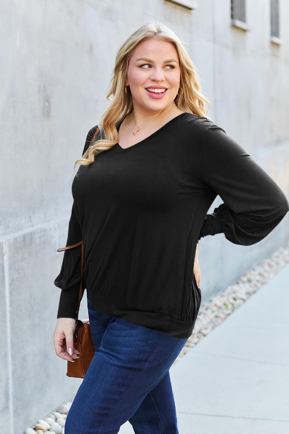 Basic Bae Full Size V-Neck Lantern Sleeve Blouse Carauana Store