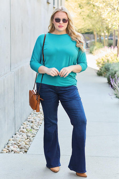Basic Bae Full Size Round Neck Batwing Sleeve Blouse Carauana Store