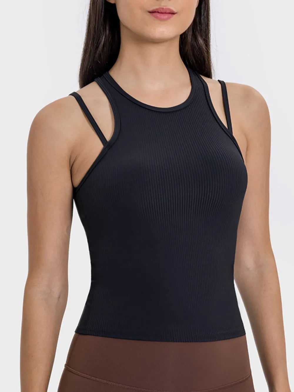 Millennia Cutout Round Neck Racerback Active Tank Carauana Store