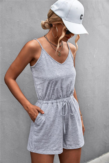 Spaghetti Strap V-Neck Pocket Romper Carauana Store