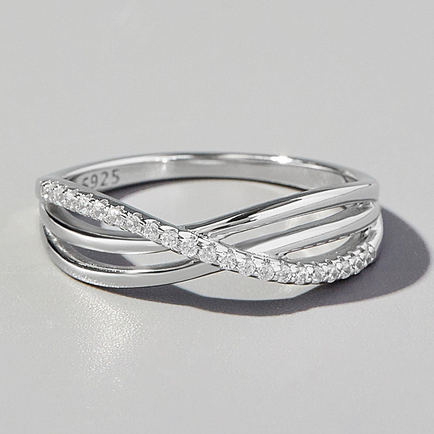 Crisscross Inlaid Zircon 925 Sterling Silver Ring Carauana Store