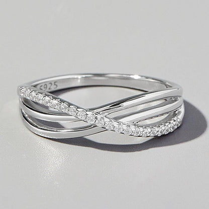 Crisscross Inlaid Zircon 925 Sterling Silver Ring Carauana Store