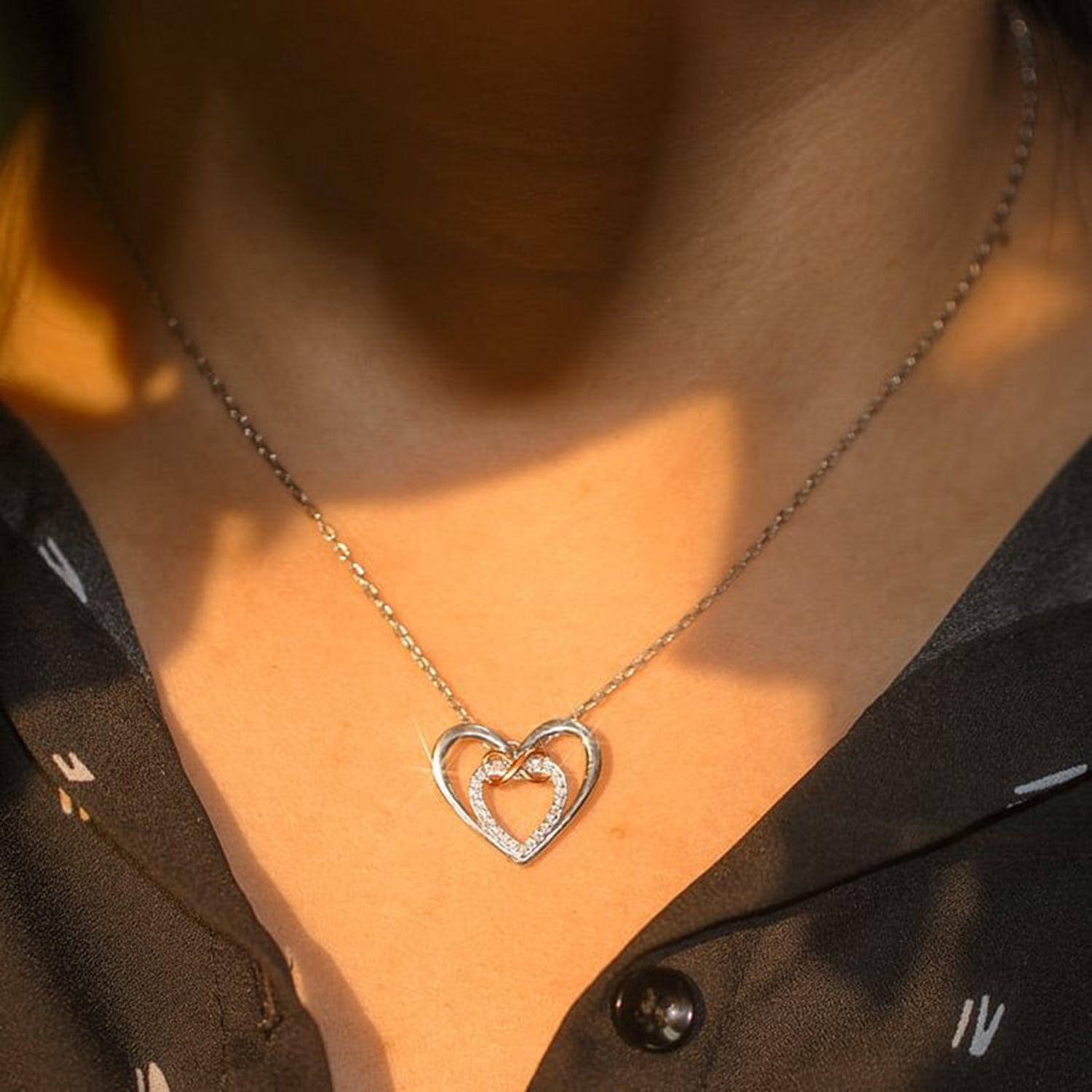 Heart Shape Inlaid Zircon 925 Sterling Silver Necklace Carauana Store