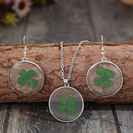 Lucky Clover Alloy Acrylic Earrings and Necklace Jewelry Set Carauana Store