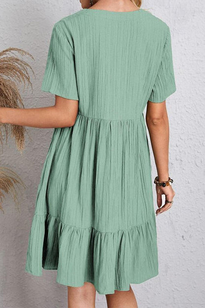 Full Size Ruched V-Neck Short Sleeve Dress Carauana Store