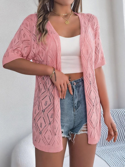Openwork Open Front Half Sleeve Cardigan Carauana Store